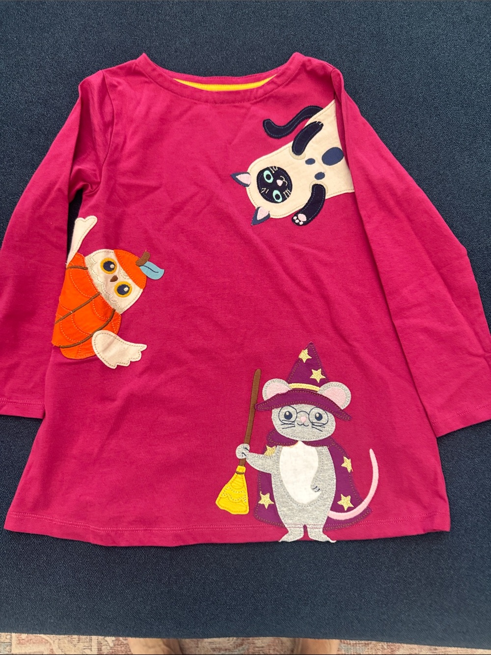 Boden Girls Fuchsia Top with Cat, Owl & Witch Mouse Appliqués